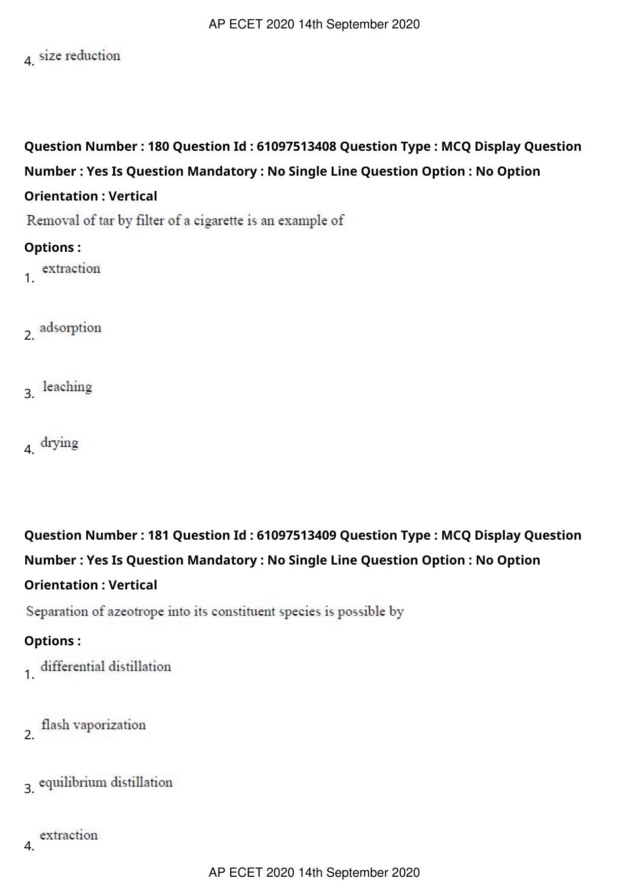 AP ECET 2020 - Chemical Engineering (Preview) Question Paper With Preliminary Keys - Page 96