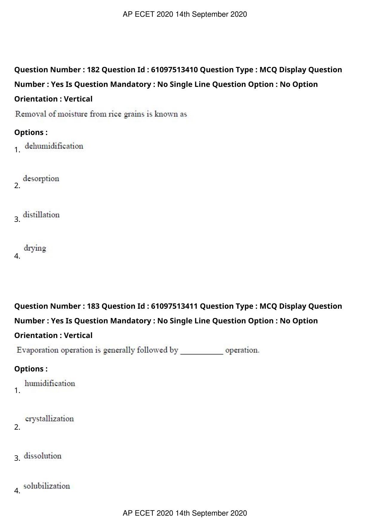 AP ECET 2020 - Chemical Engineering (Preview) Question Paper With Preliminary Keys - Page 97
