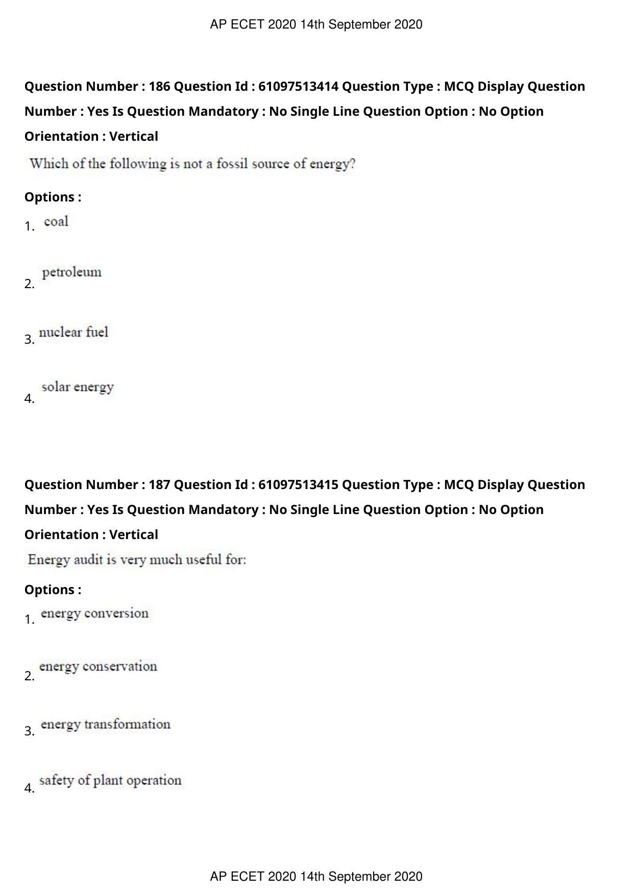 AP ECET 2020 - Chemical Engineering (Preview) Question Paper With Preliminary Keys - Page 99