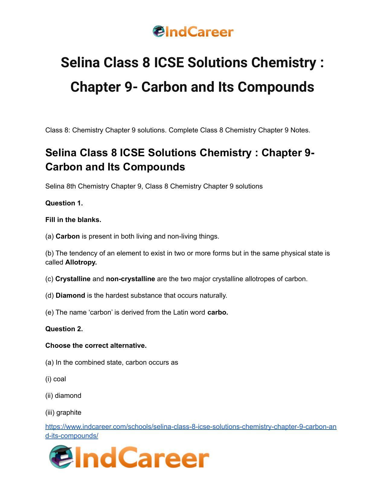 Selina Class 8 ICSE Solutions Chemistry : Chapter 9- Carbon and Its Compounds - Page 2