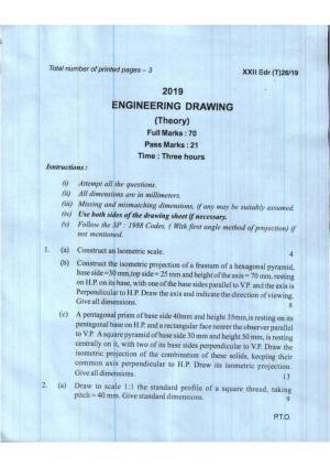 COHSEM Class 12 Engineering Drawing 2019 Question Papers