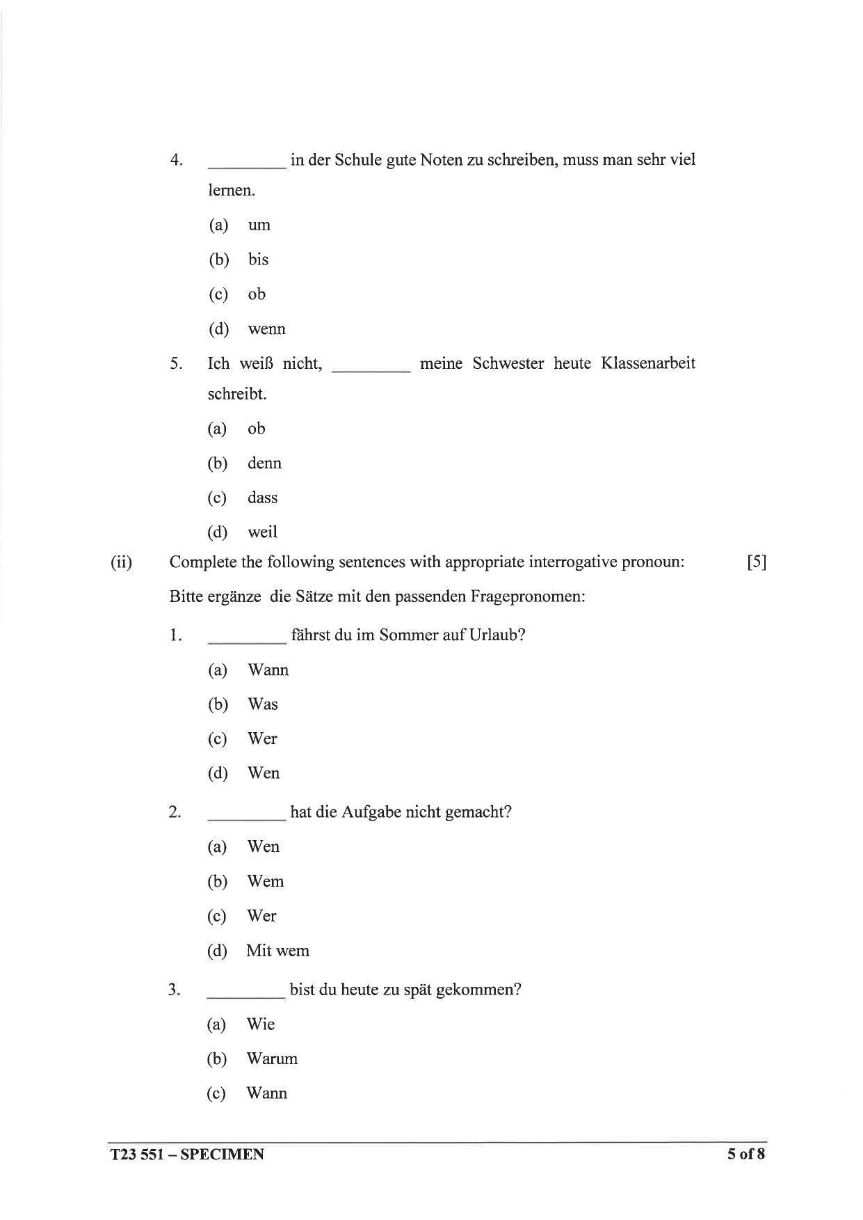 ICSE Class 10 German (Group 3) Sample Paper 2023 - Page 5
