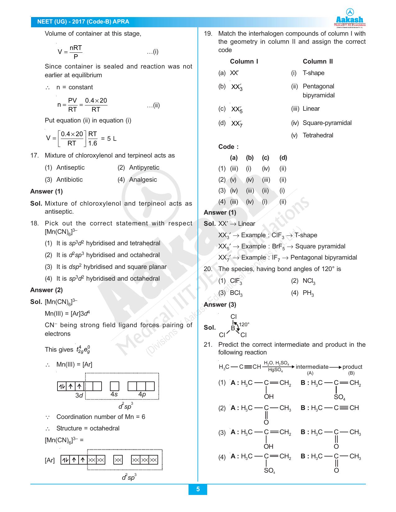 NEET Code B 2017 Answer & Solutions - Page 5