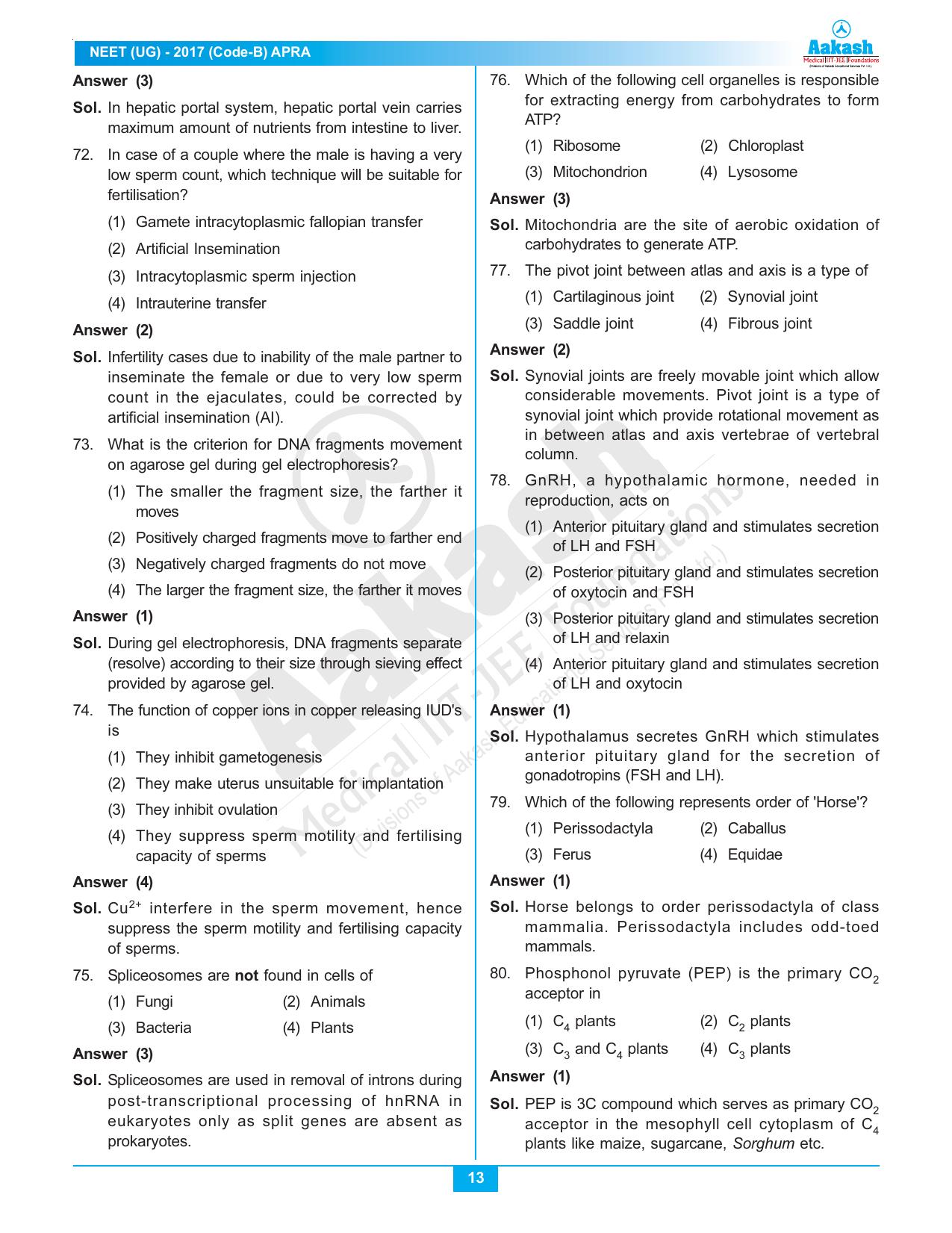 NEET Code B 2017 Answer & Solutions - Page 13