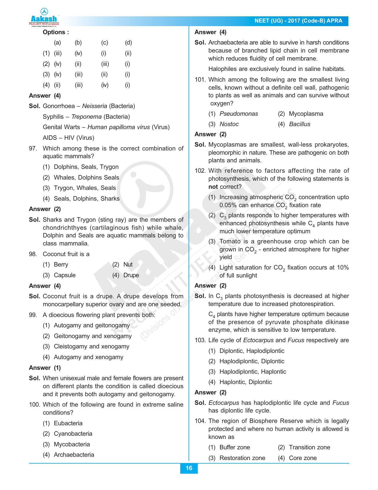 NEET Code B 2017 Answer & Solutions - Page 16