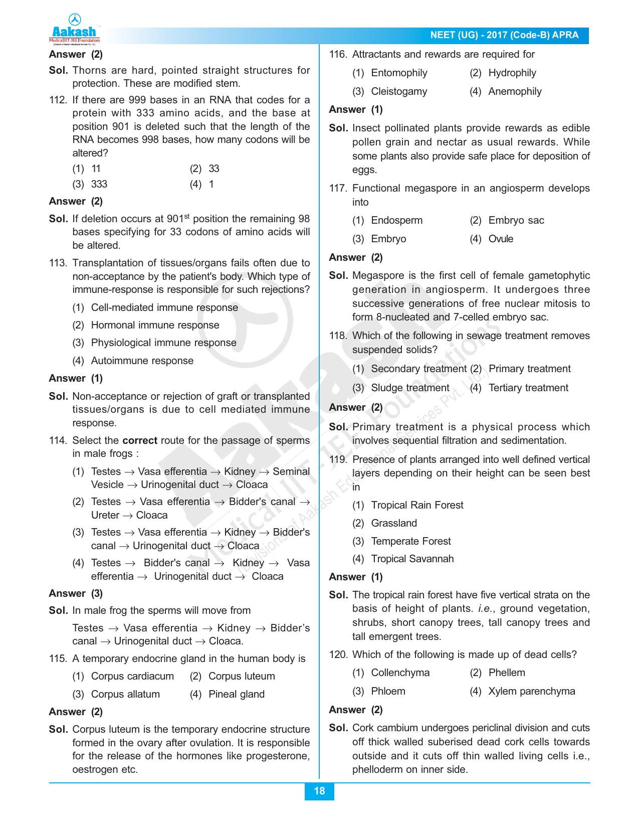 NEET Code B 2017 Answer & Solutions - Page 18