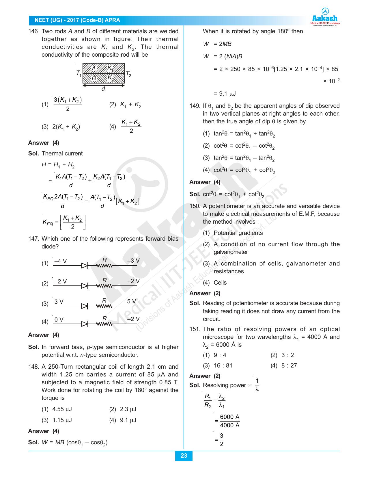 NEET Code B 2017 Answer & Solutions - Page 23