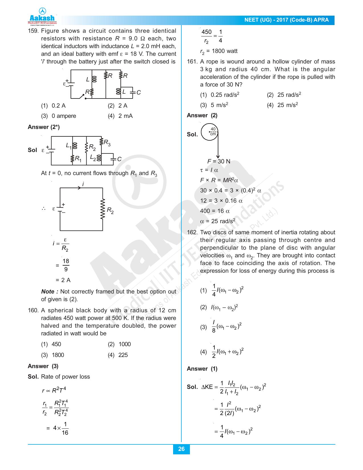 NEET Code B 2017 Answer & Solutions - Page 26
