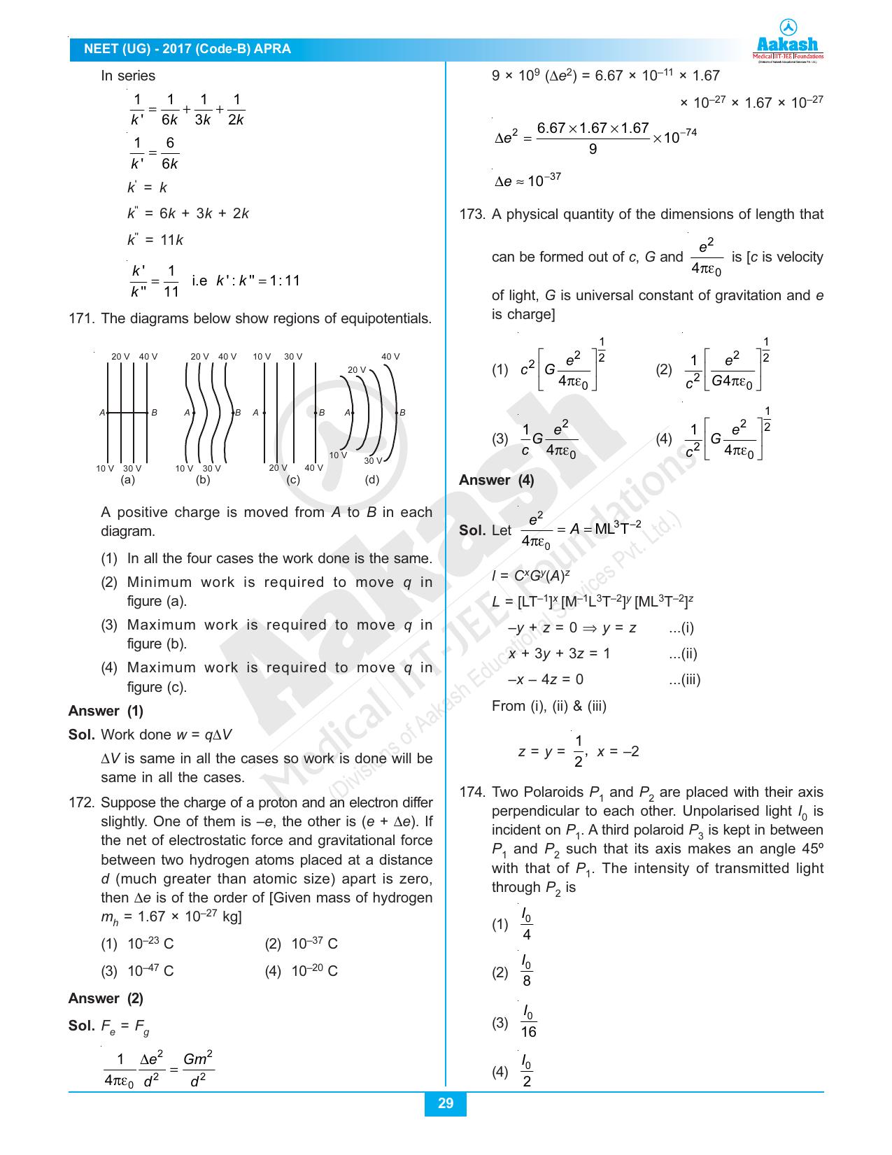 NEET Code B 2017 Answer & Solutions - Page 29