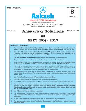 NEET Code B 2017 Answer & Solutions