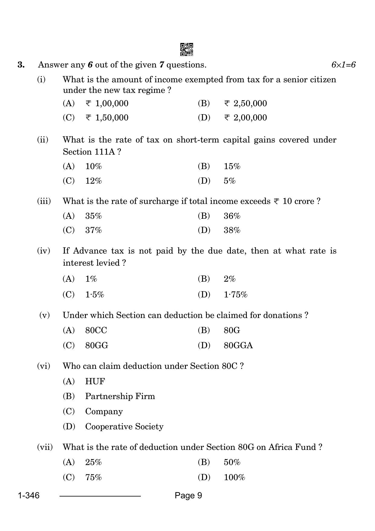 CBSE Class 12 Taxation 2024 Question Paper - Page 9