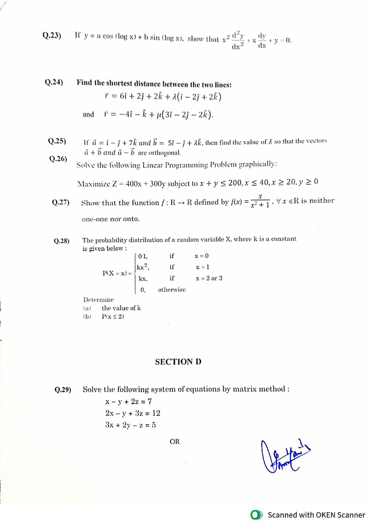 JKBOSE Class 12 Mathematics Model Question Paper - Page 4