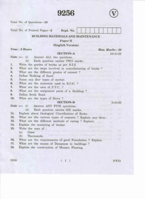 AP Inter 2nd Year Building Materials and Maintenance-II May-2019-Vocational Question Paper