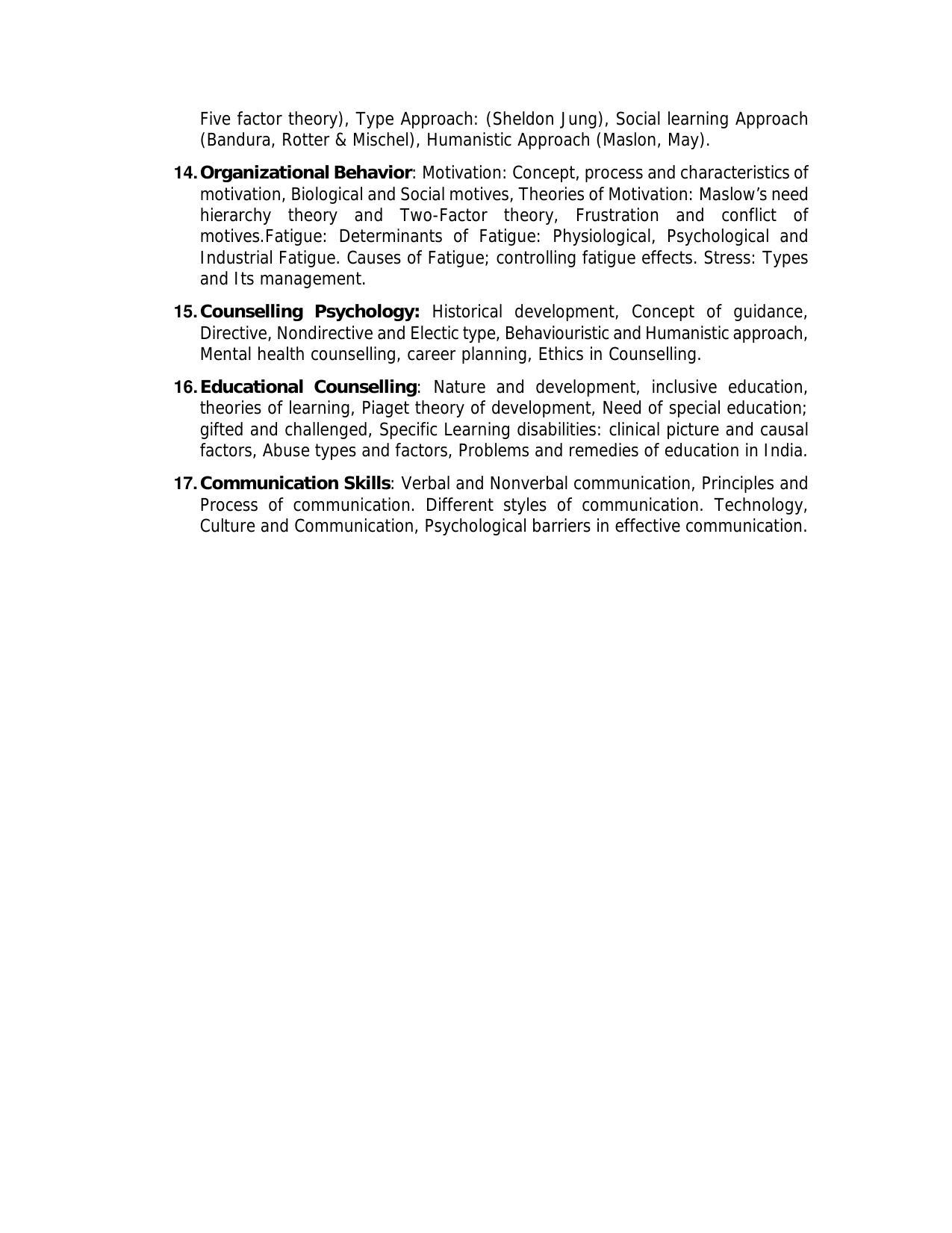 AMU Entrance Exam: M.A. (Psychology) Syllabus - Page 3