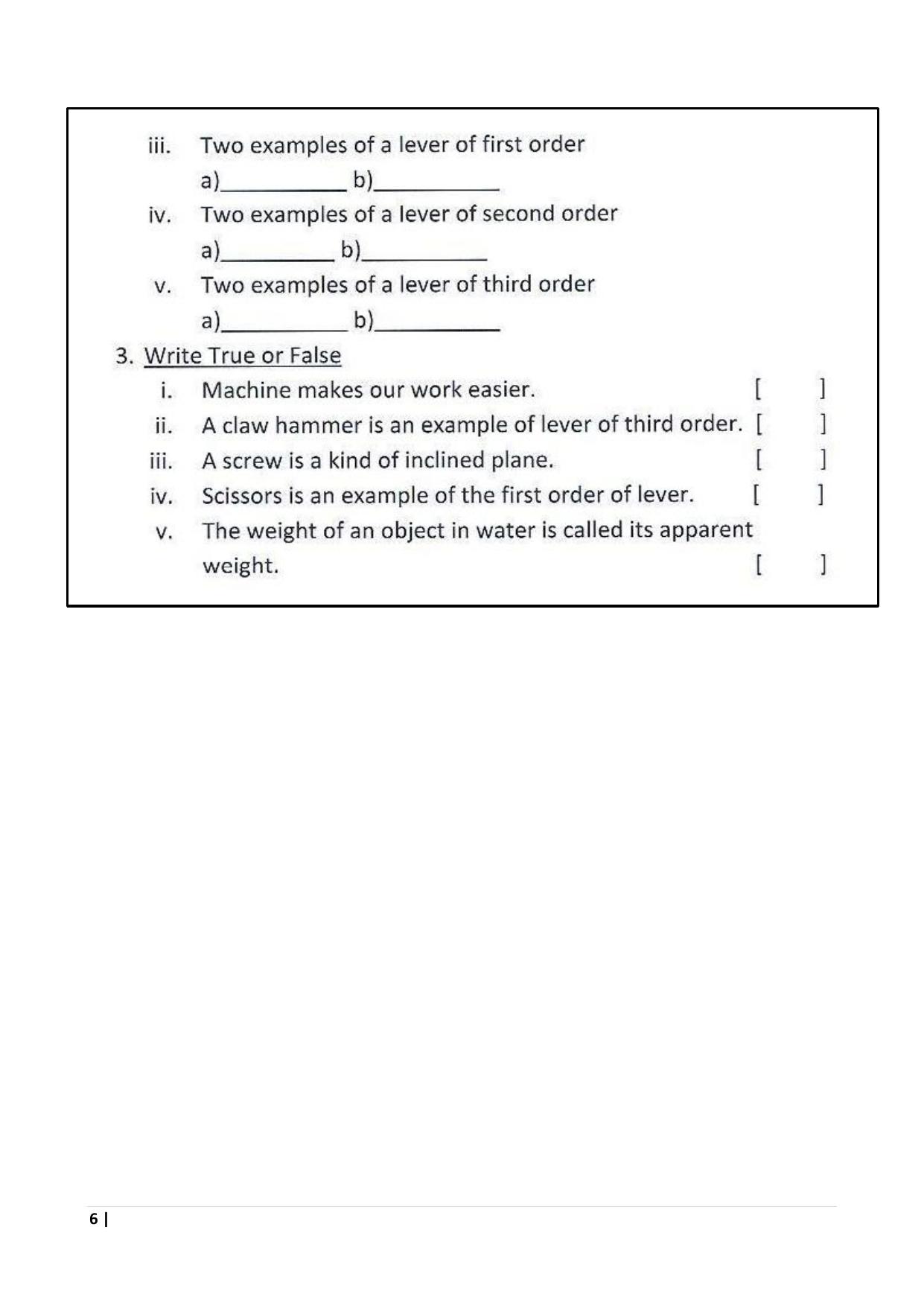 Worksheet for Class 5 Science Simple Machines Assignment 2 - Page 2