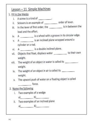 Worksheet for Class 5 Science Simple Machines Assignment 2