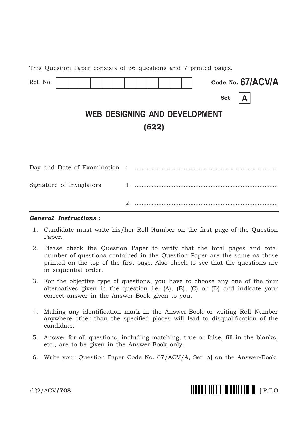 NIOS 2024 Class 12 Web Designing And Development Question Paper ...