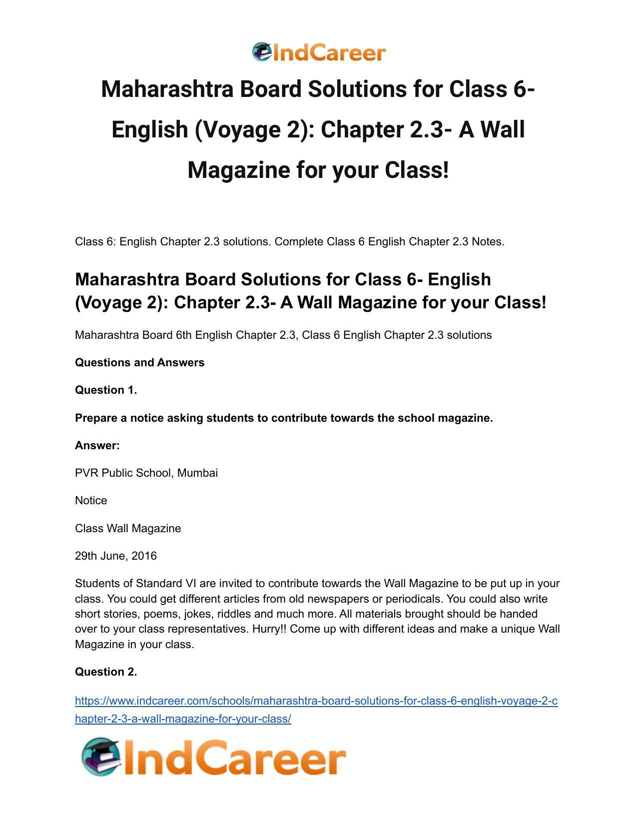 Maharashtra Board Solutions for Class 6- English (Voyage 2): Chapter 2.3- A Wall Magazine for your Class! - Page 2