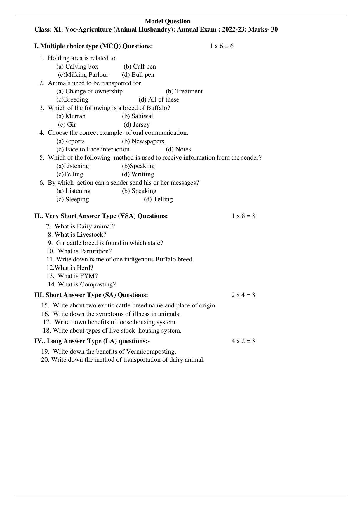Tripura Board Vocational (Theo & pract) Question Paper 2023 - Page 1