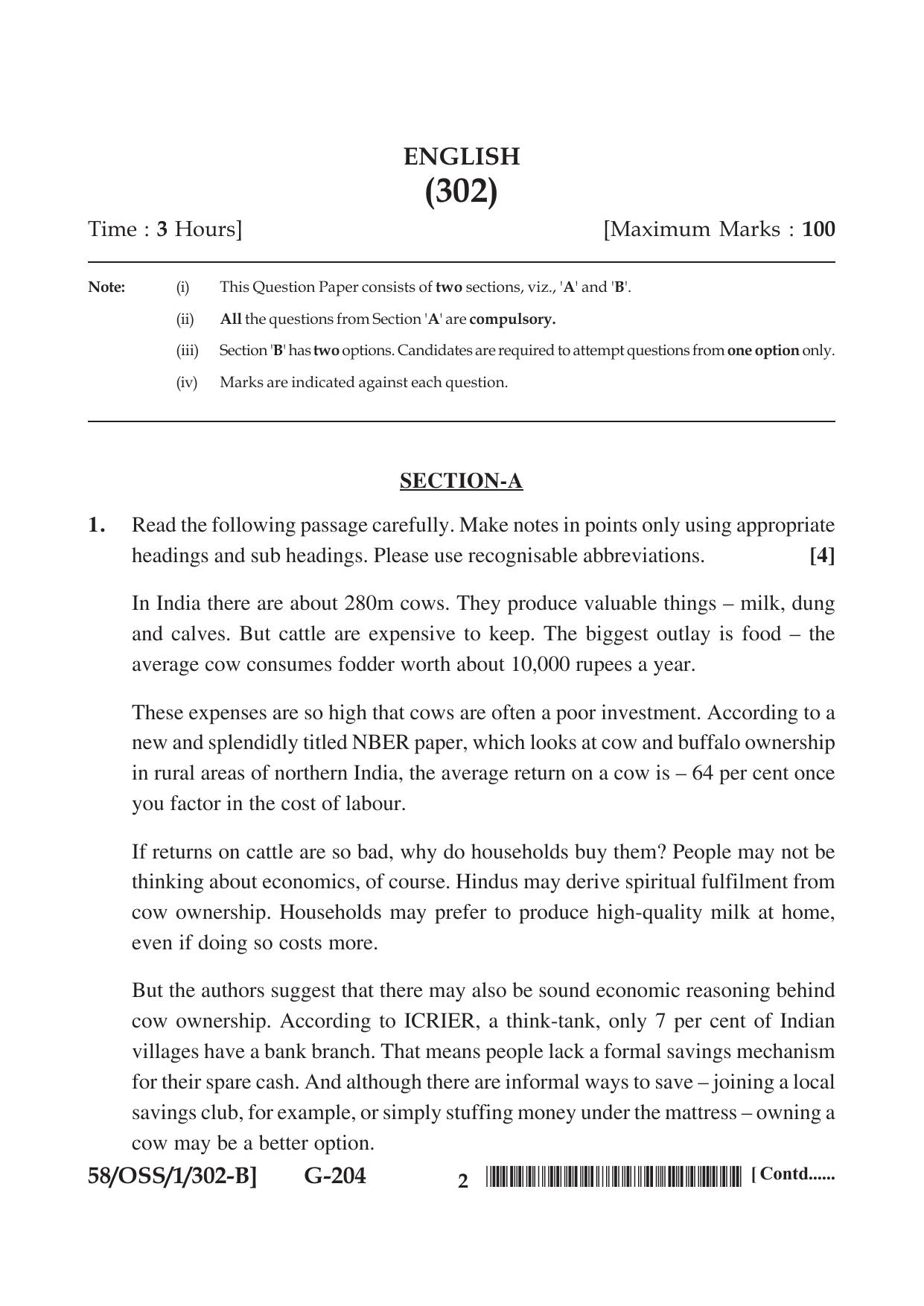 NIOS April 2019 Class 12 English (SET B) Question Paper - Page 2