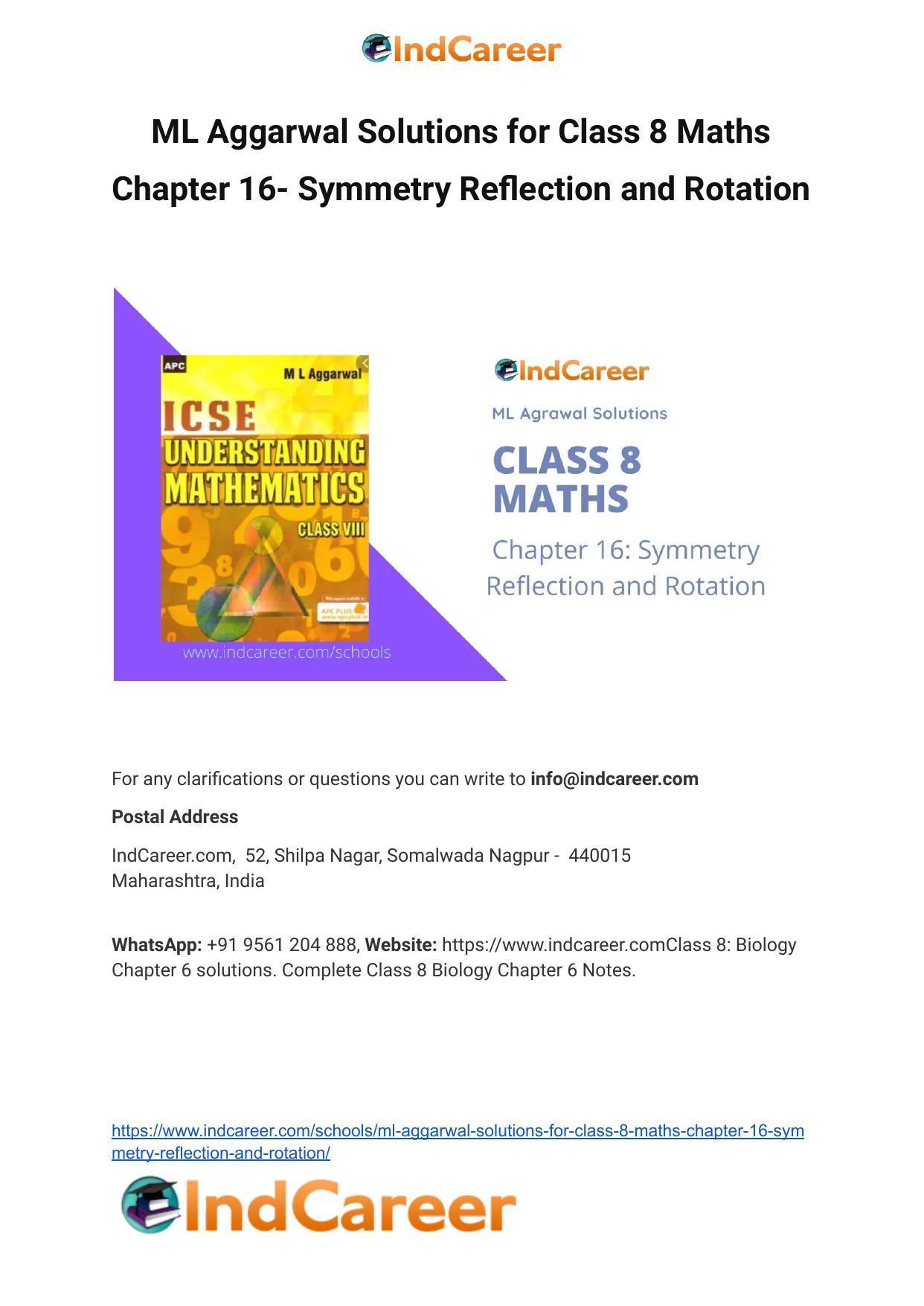 ML Aggarwal Solutions for Class 8 Maths Chapter 16- Symmetry Reflection and Rotation - Page 1