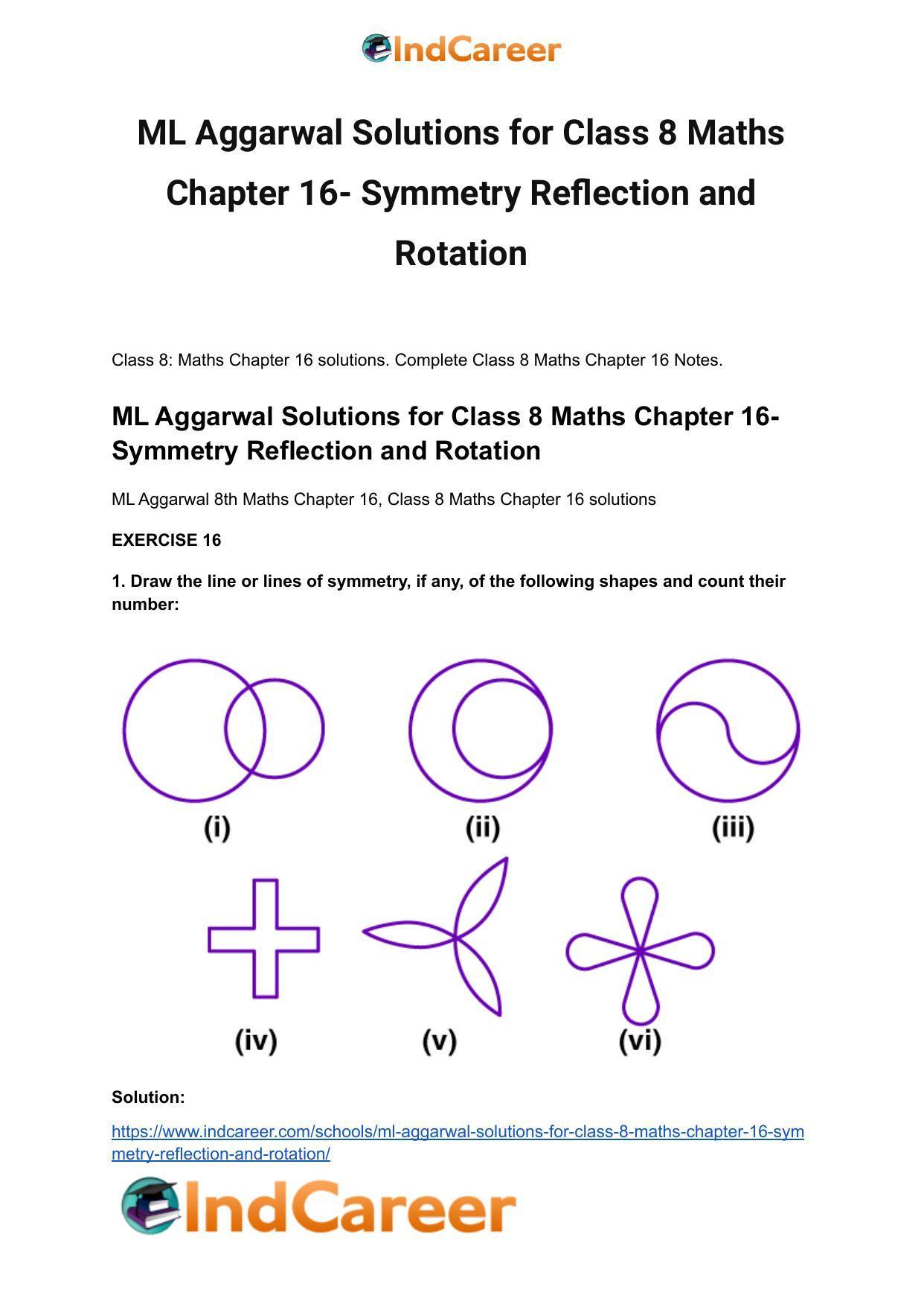 ML Aggarwal Solutions for Class 8 Maths Chapter 16- Symmetry Reflection and Rotation - Page 2
