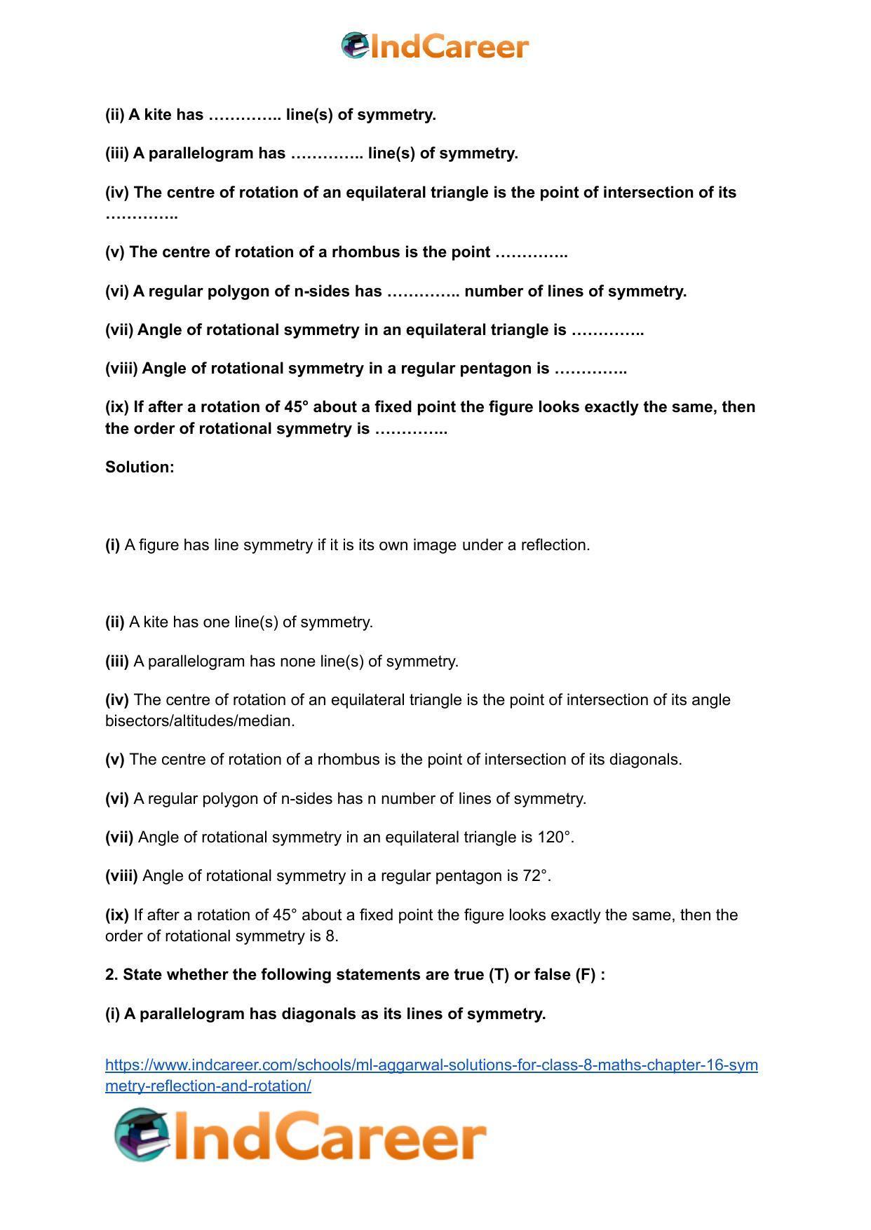 ML Aggarwal Solutions for Class 8 Maths Chapter 16- Symmetry Reflection and Rotation - Page 7