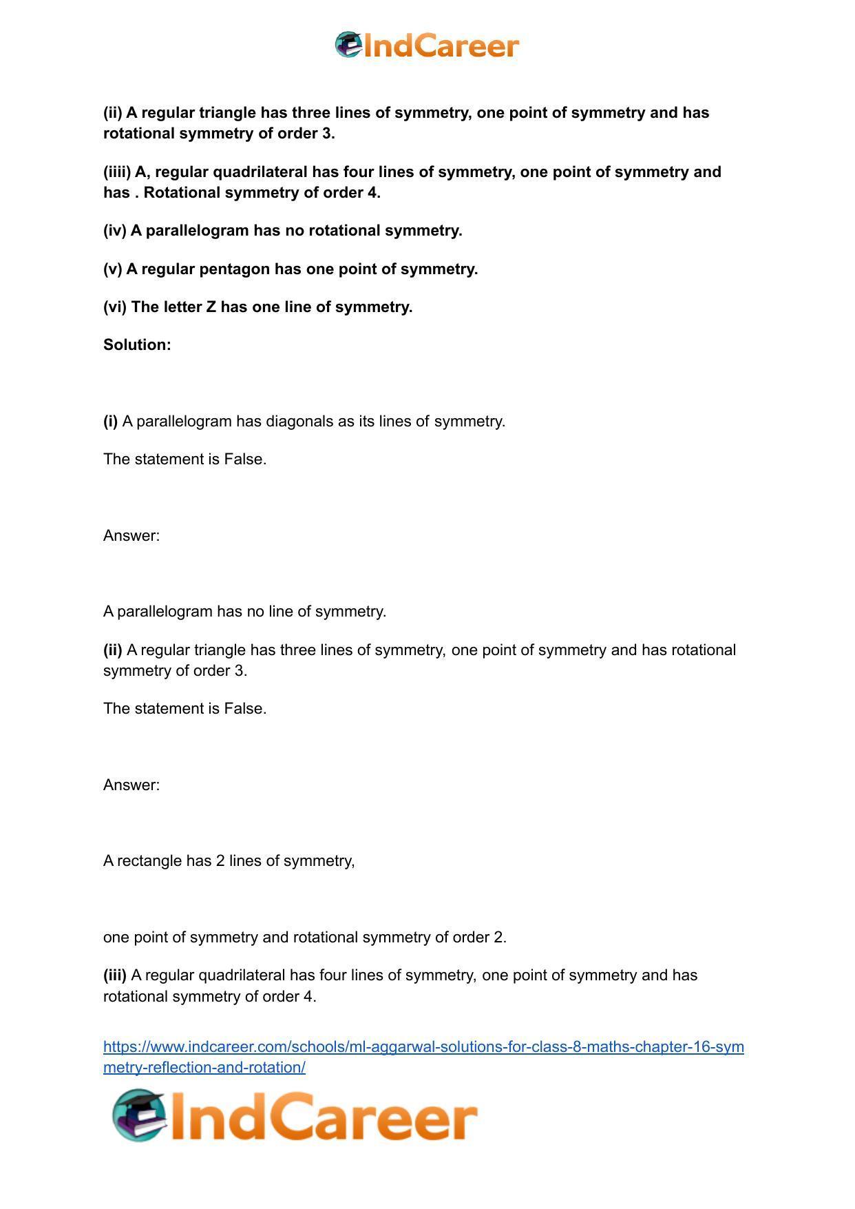 ML Aggarwal Solutions for Class 8 Maths Chapter 16- Symmetry Reflection and Rotation - Page 8