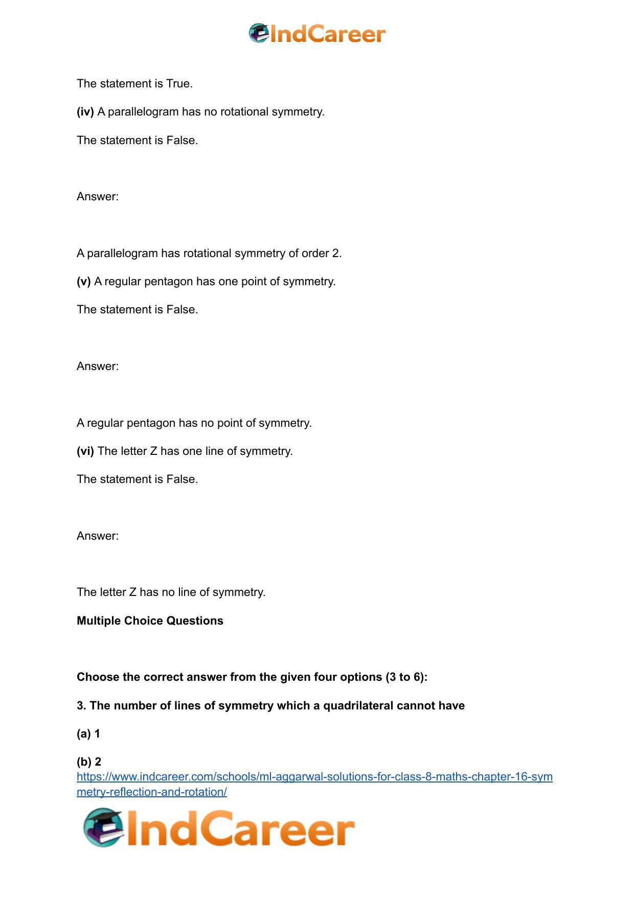 ML Aggarwal Solutions for Class 8 Maths Chapter 16- Symmetry Reflection and Rotation - Page 9