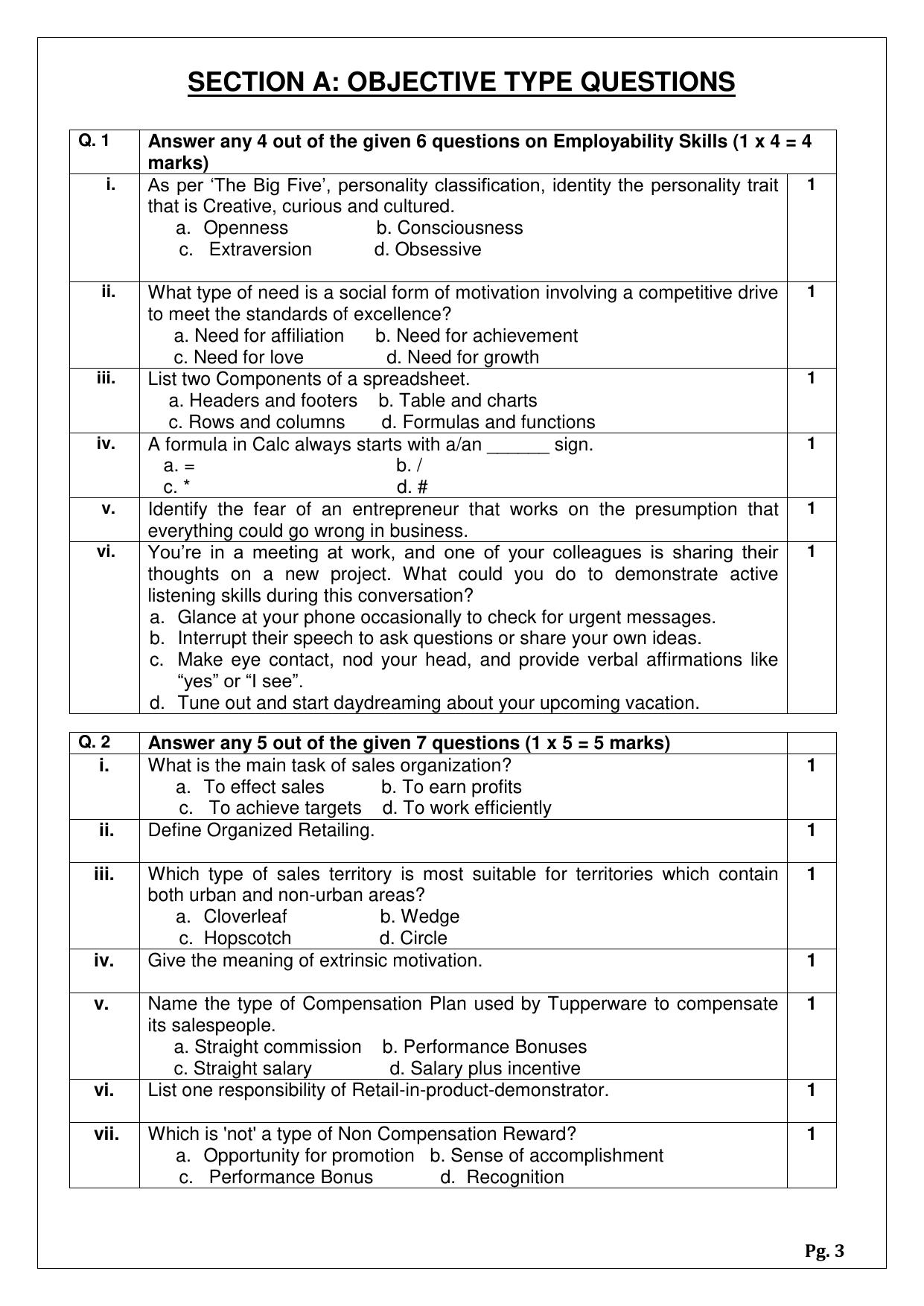 CBSE Class 12 (Skill Education) Salesmanship 2024 Sample Paper - Page 3