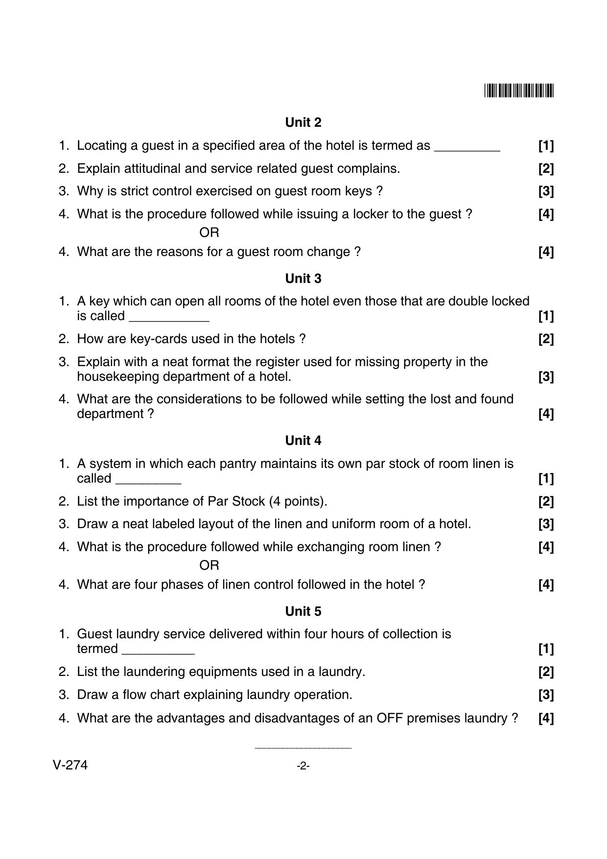 Goa Board Class 12 Accomodation Operation  Voc 274 New Syllabus (June 2018) Question Paper - Page 2