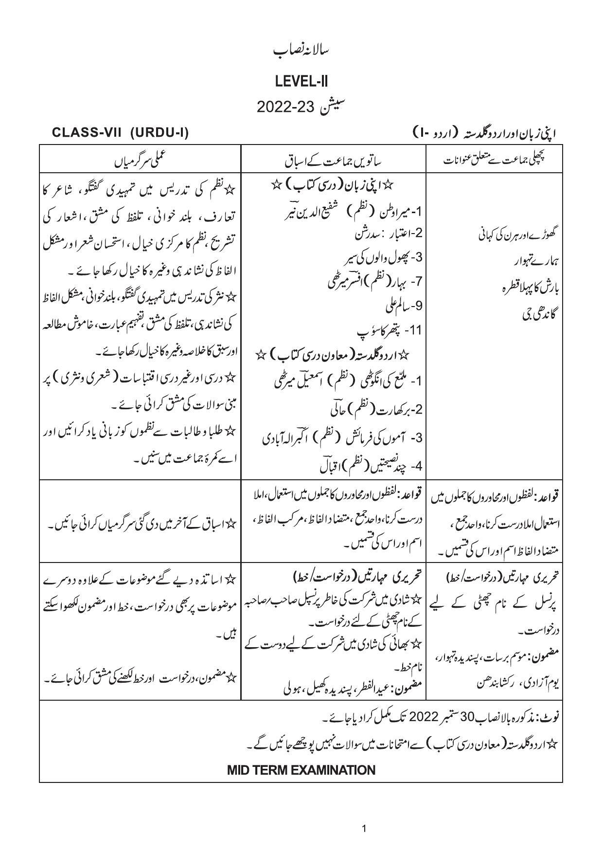 Edudel Class 7(L-2) Urdu-A Syllabus - Page 1