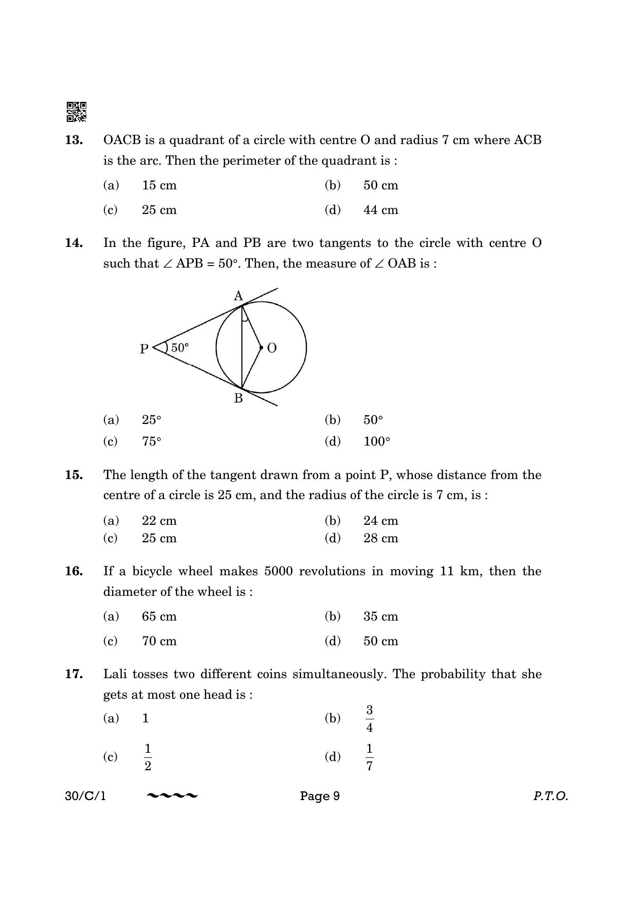 CBSE Class 10 30-1 Maths Std. 2023 (Compartment) Question Paper - Page 9