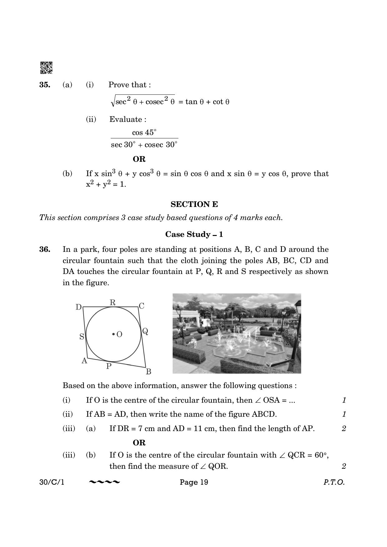 CBSE Class 10 30-1 Maths Std. 2023 (Compartment) Question Paper - Page 19