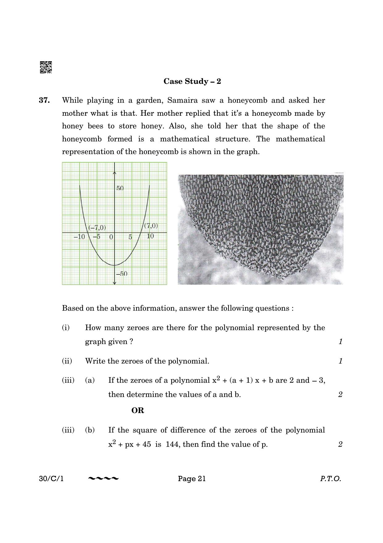 CBSE Class 10 30-1 Maths Std. 2023 (Compartment) Question Paper - Page 21