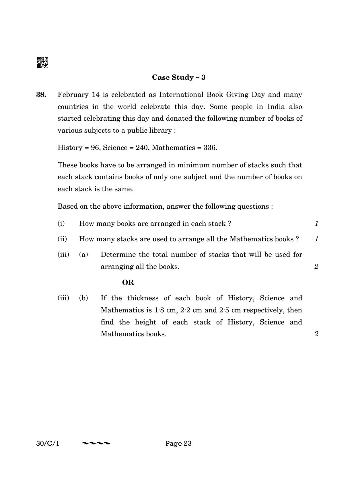 CBSE Class 10 30-1 Maths Std. 2023 (Compartment) Question Paper - Page 23
