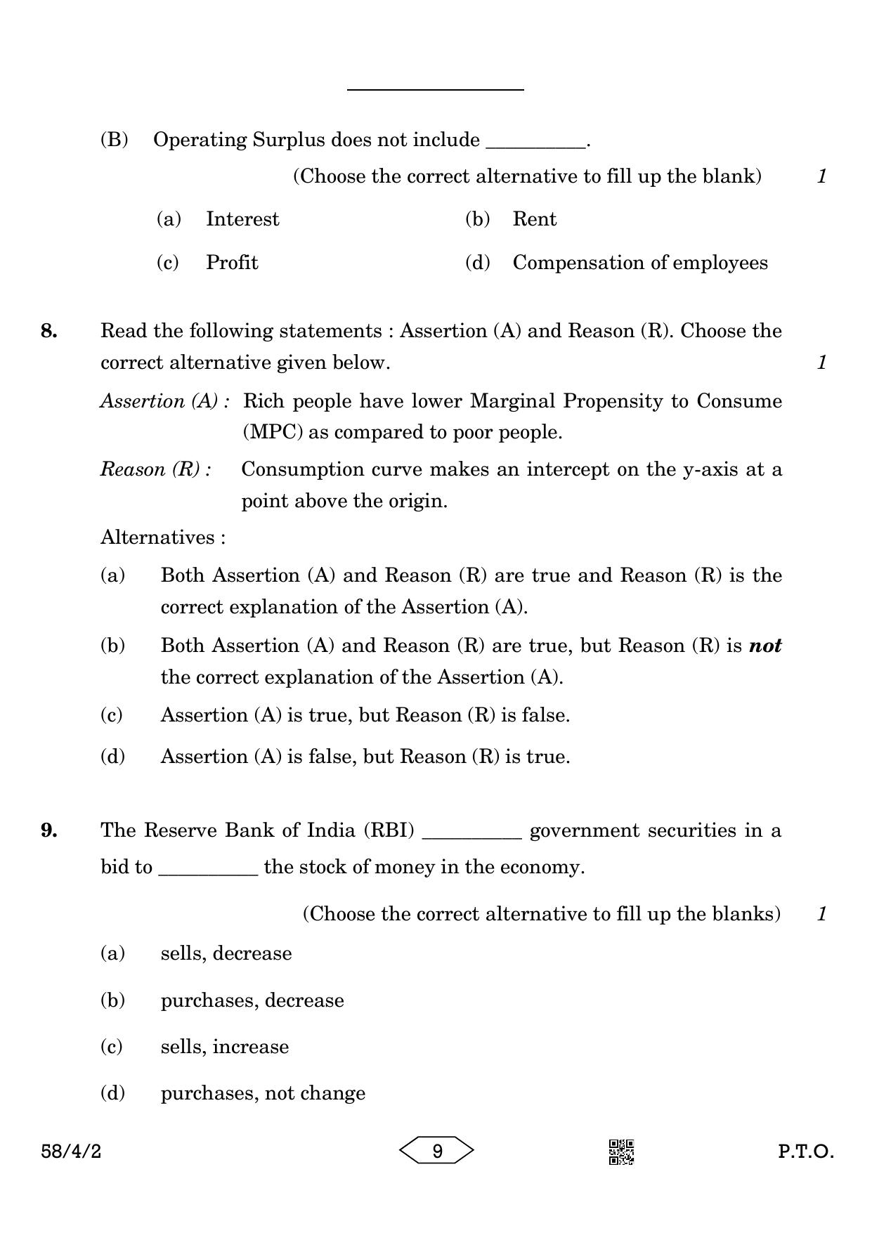 CBSE Class 12 58-4-2 Economics 2023 Question Paper - Page 9