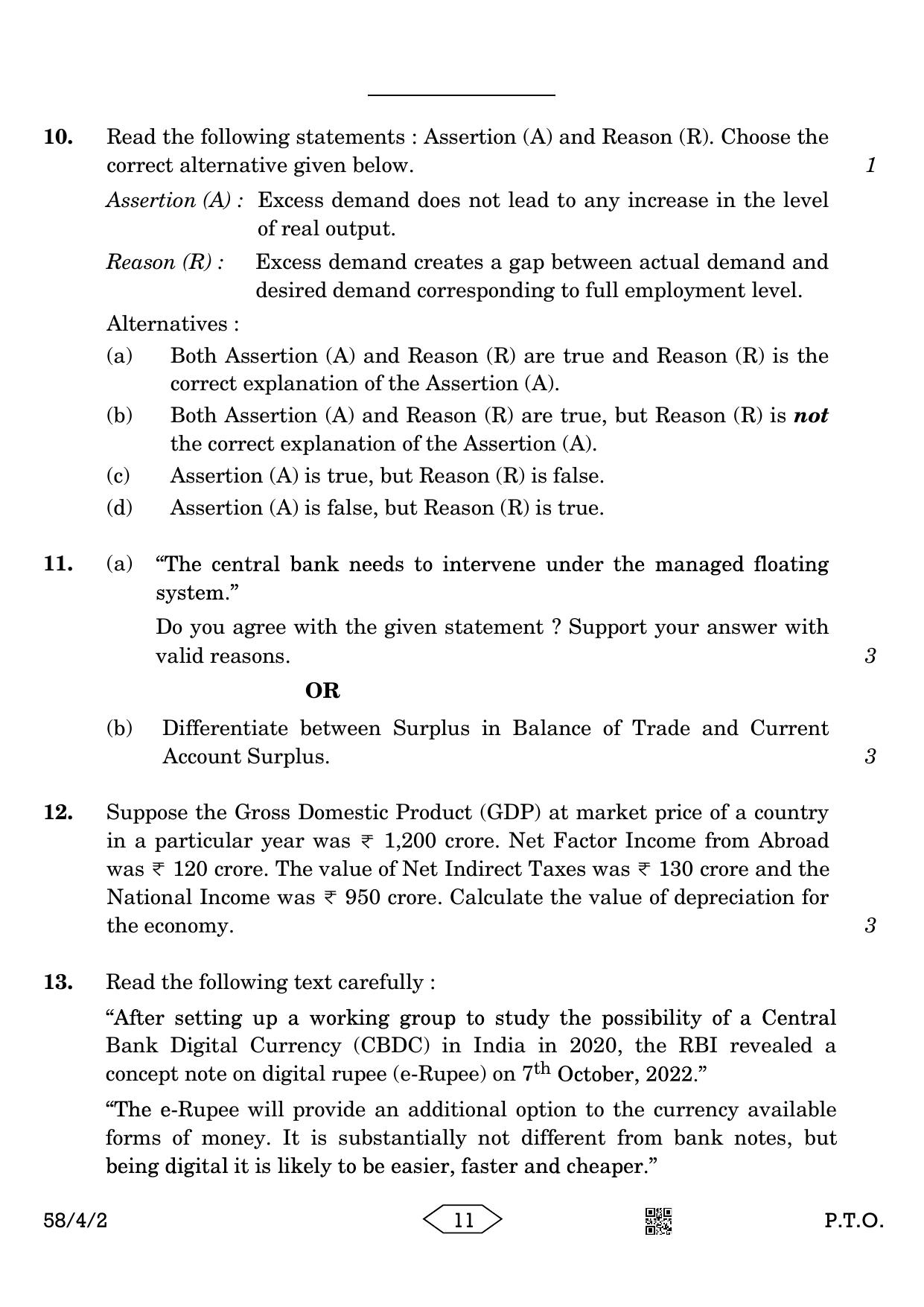 CBSE Class 12 58-4-2 Economics 2023 Question Paper - Page 11