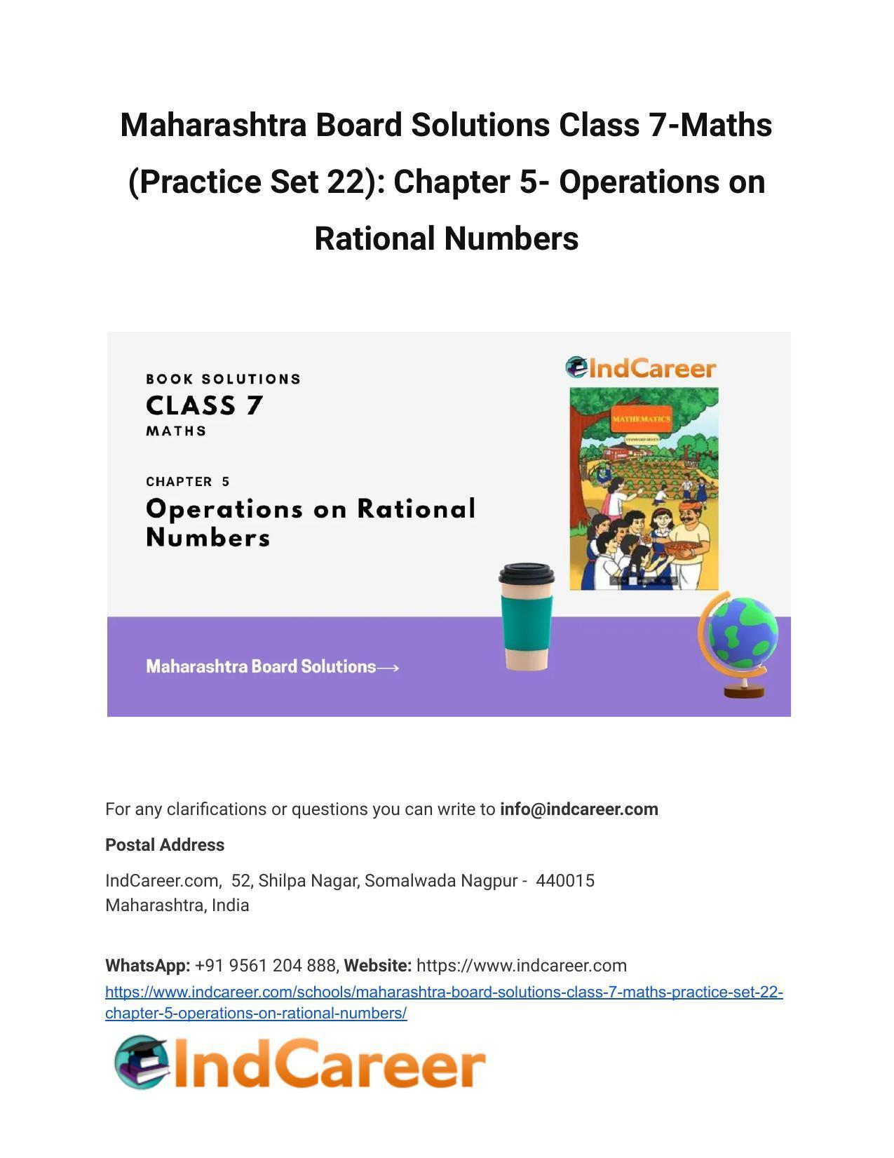 Maharashtra Board Solutions Class 7-Maths (Practice Set 22): Chapter 5- Operations on Rational Numbers - Page 1