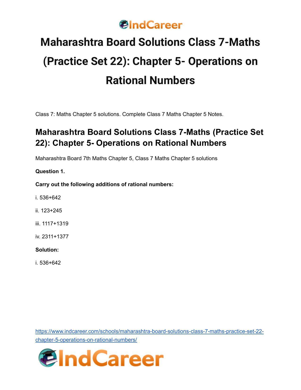Maharashtra Board Solutions Class 7-Maths (Practice Set 22): Chapter 5- Operations on Rational Numbers - Page 2