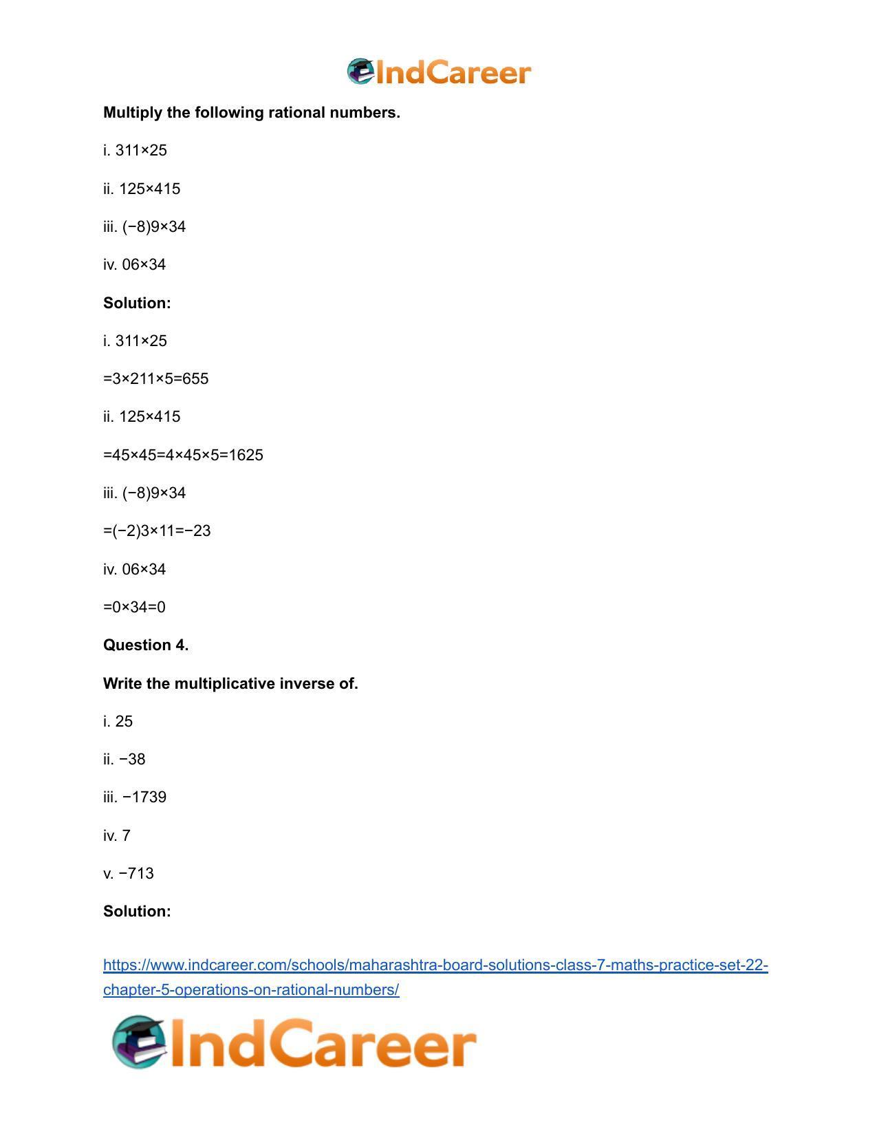 Maharashtra Board Solutions Class 7-Maths (Practice Set 22): Chapter 5- Operations on Rational Numbers - Page 6