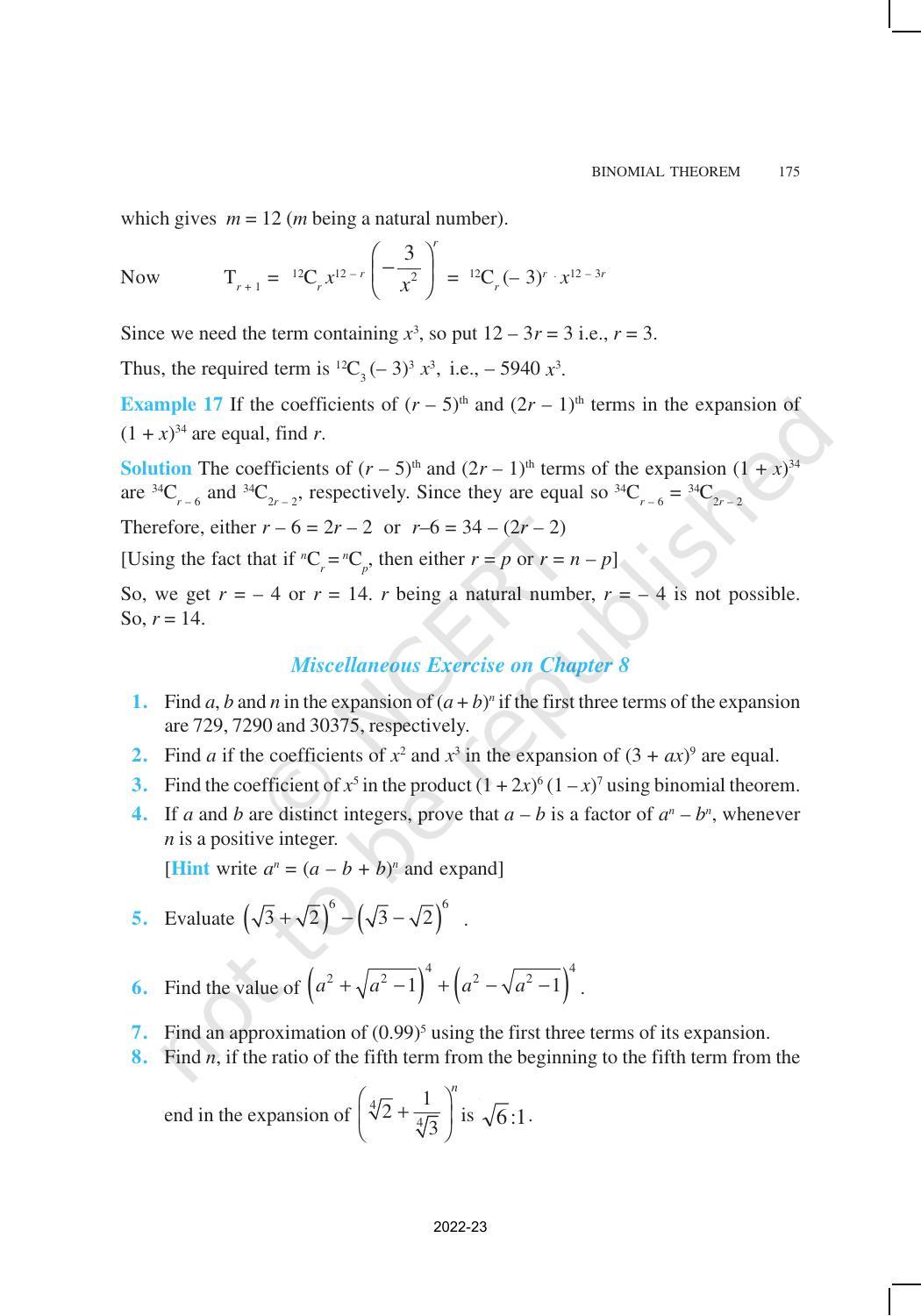 NCERT Book for Class 11 Maths Chapter 8 Binomial Theorem - Page 16