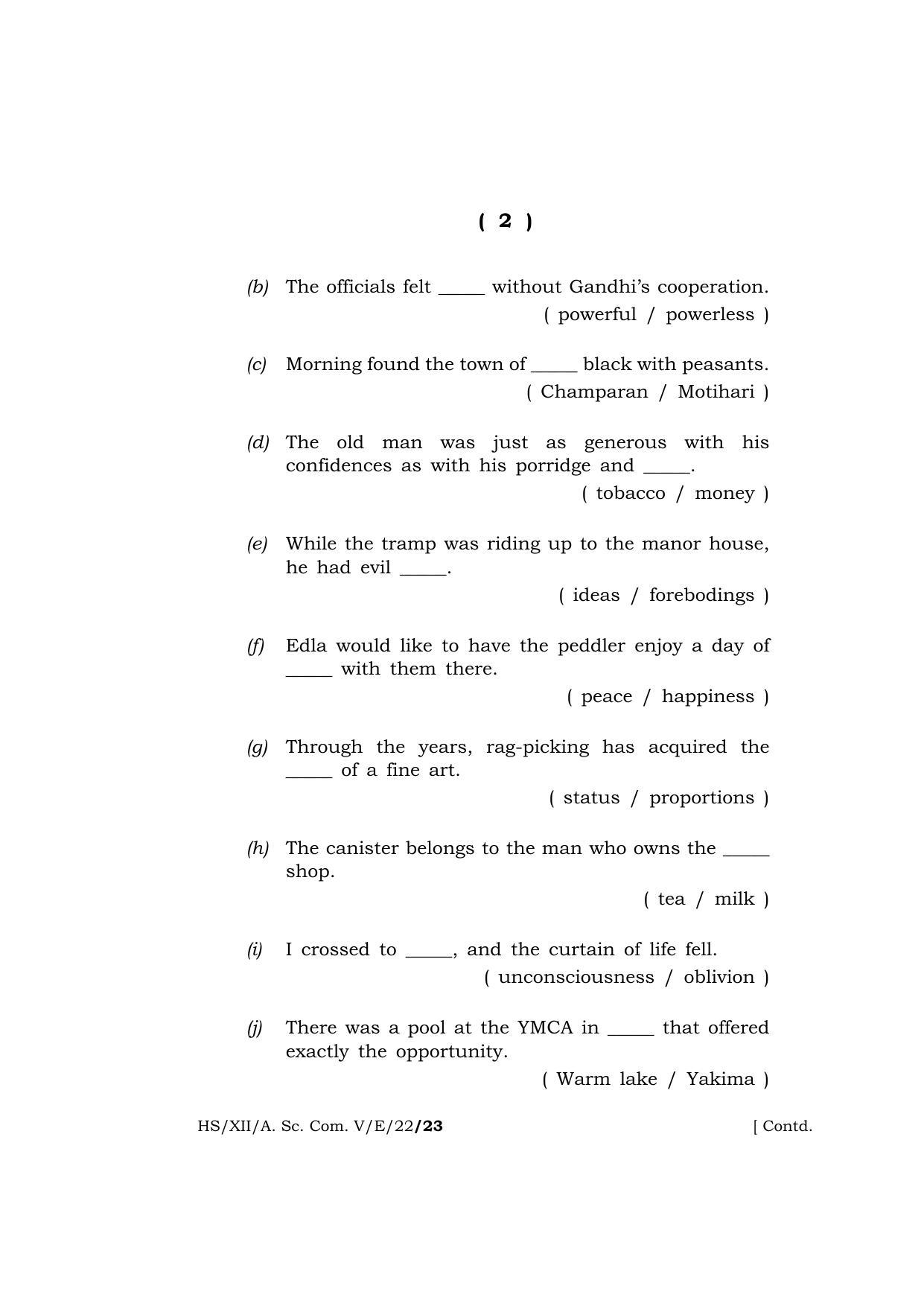 Meghalaya Board (MBOSE) Class 12 ELECTIVE ENGLISH  (HS-XII-A. Sc. Com. V-E-22) 2022 Question Paper - Page 2