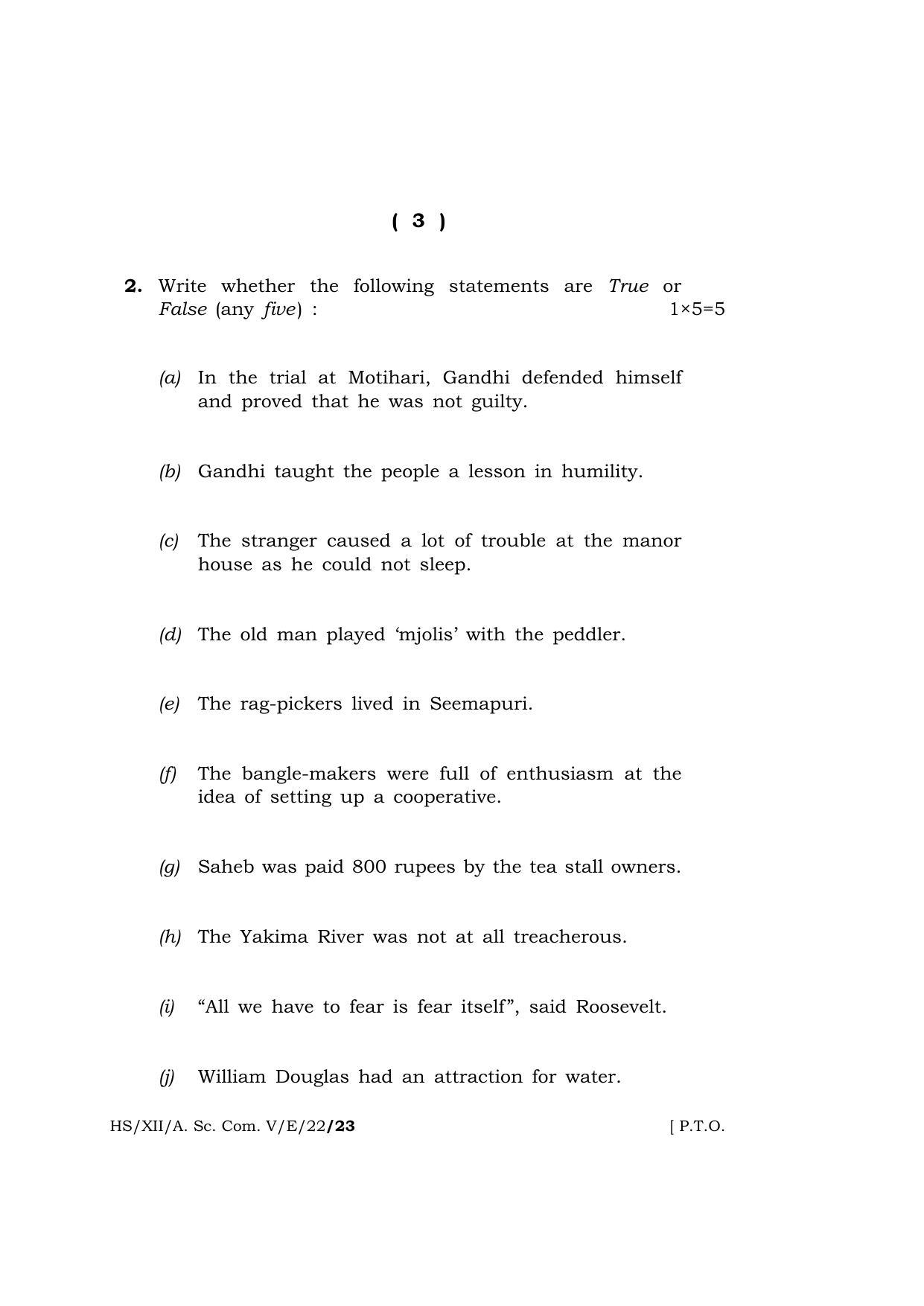 Meghalaya Board (MBOSE) Class 12 ELECTIVE ENGLISH  (HS-XII-A. Sc. Com. V-E-22) 2022 Question Paper - Page 3
