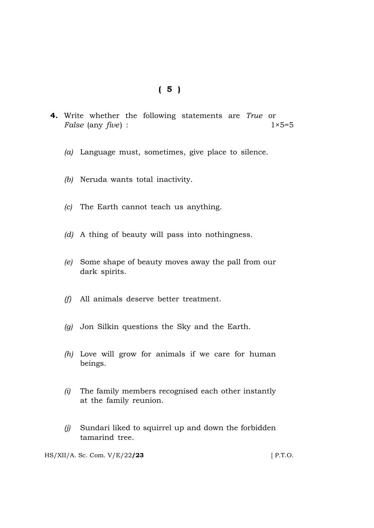 Meghalaya Board (MBOSE) Class 12 ELECTIVE ENGLISH  (HS-XII-A. Sc. Com. V-E-22) 2022 Question Paper - Page 5
