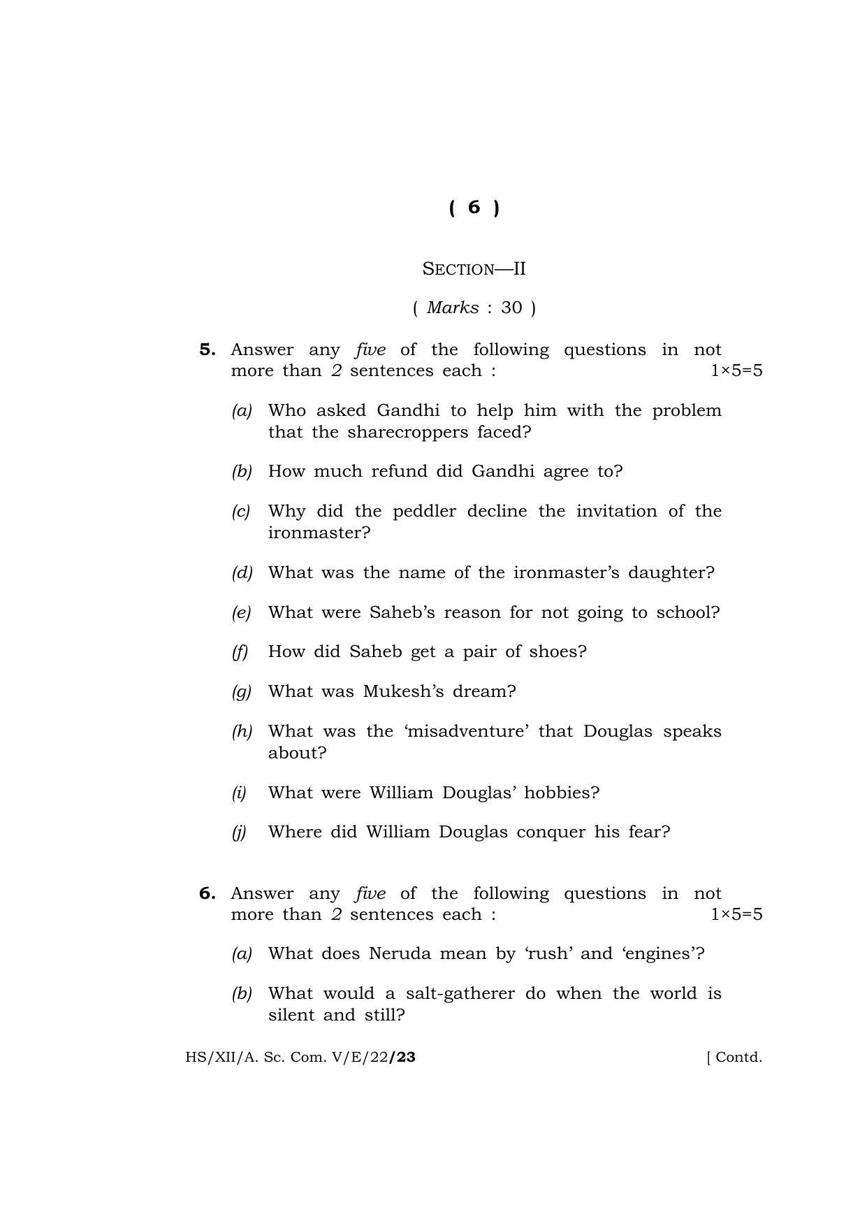 Meghalaya Board (MBOSE) Class 12 ELECTIVE ENGLISH  (HS-XII-A. Sc. Com. V-E-22) 2022 Question Paper - Page 6
