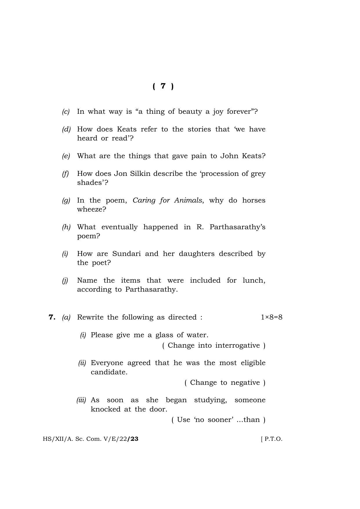 Meghalaya Board (MBOSE) Class 12 ELECTIVE ENGLISH  (HS-XII-A. Sc. Com. V-E-22) 2022 Question Paper - Page 7