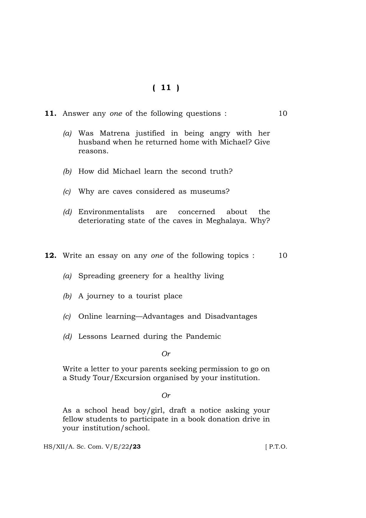 Meghalaya Board (MBOSE) Class 12 ELECTIVE ENGLISH  (HS-XII-A. Sc. Com. V-E-22) 2022 Question Paper - Page 11