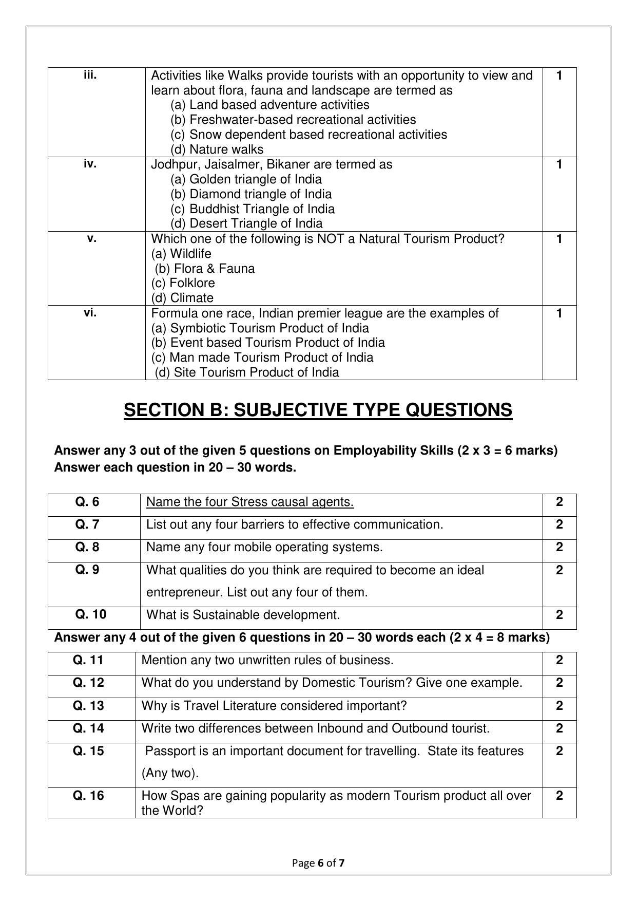CBSE Class 10 (Skill Education) Tourism 2024 Sample Paper - Page 6
