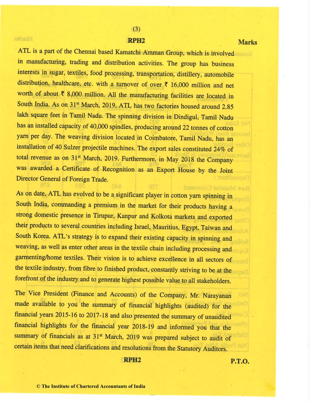CA Final May 2019 Question Paper - Paper 6F – Multidisciplinary Case Study - Page 3